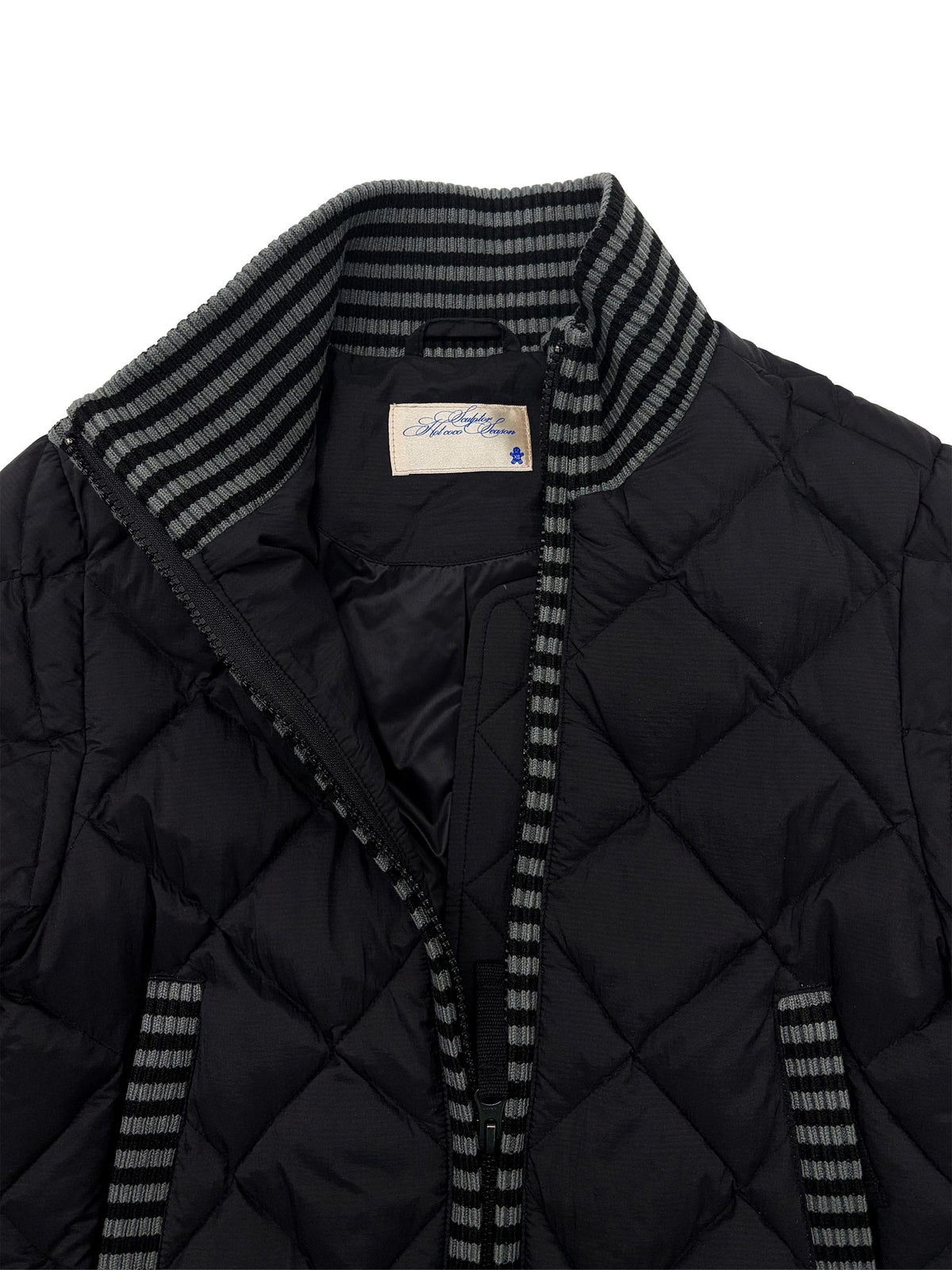 Striped Rib Lightweight Puffer Jacket Black