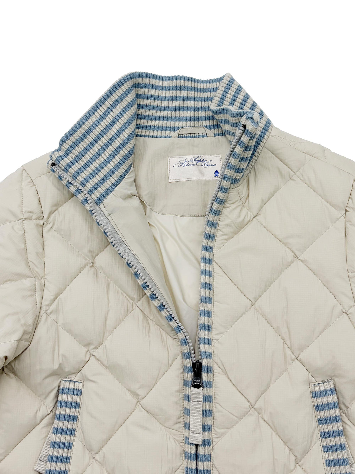 Striped Rib Lightweight Puffer Jacket Cream