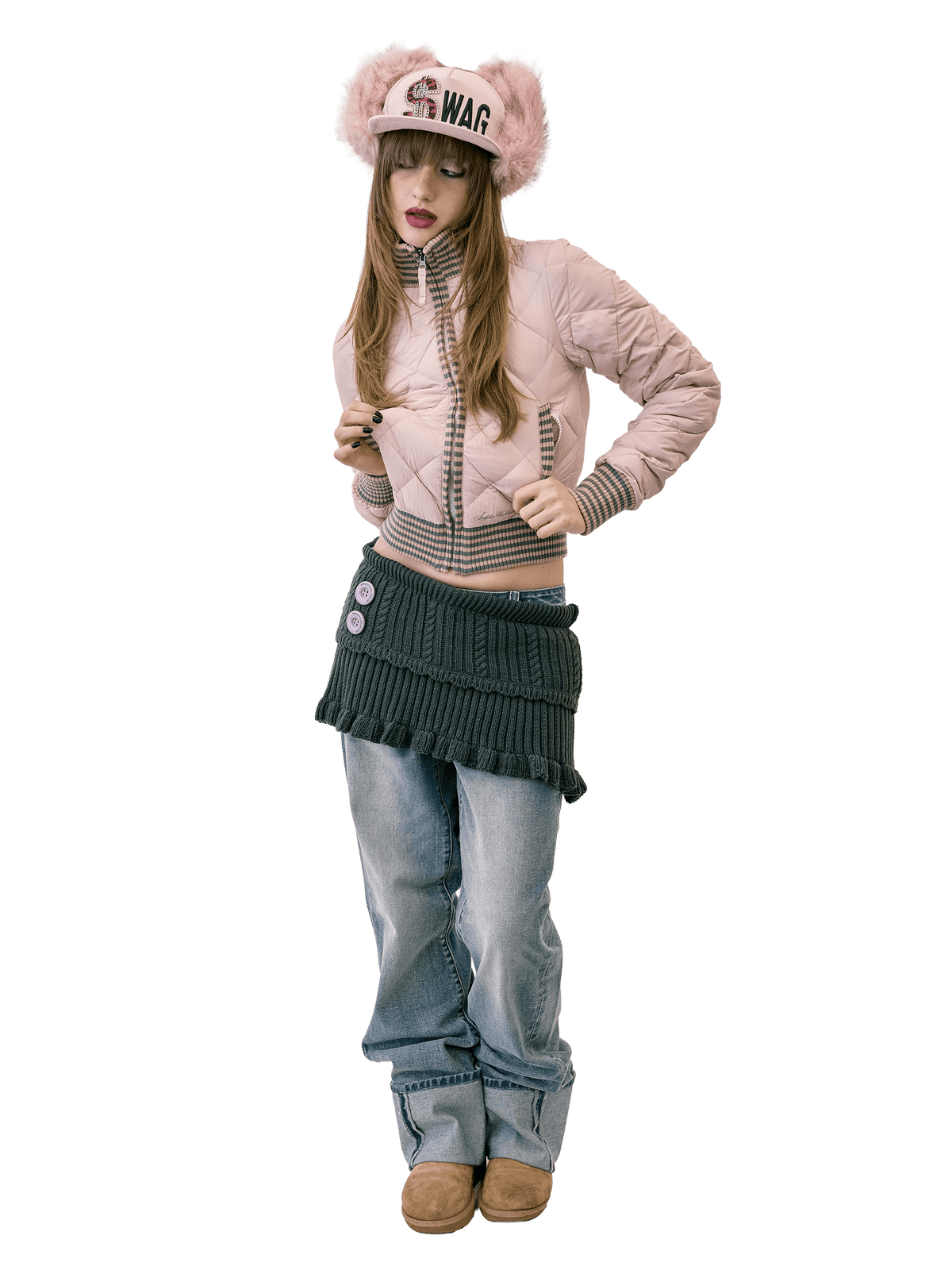 Striped Rib Lightweight Puffer Jacket Pink