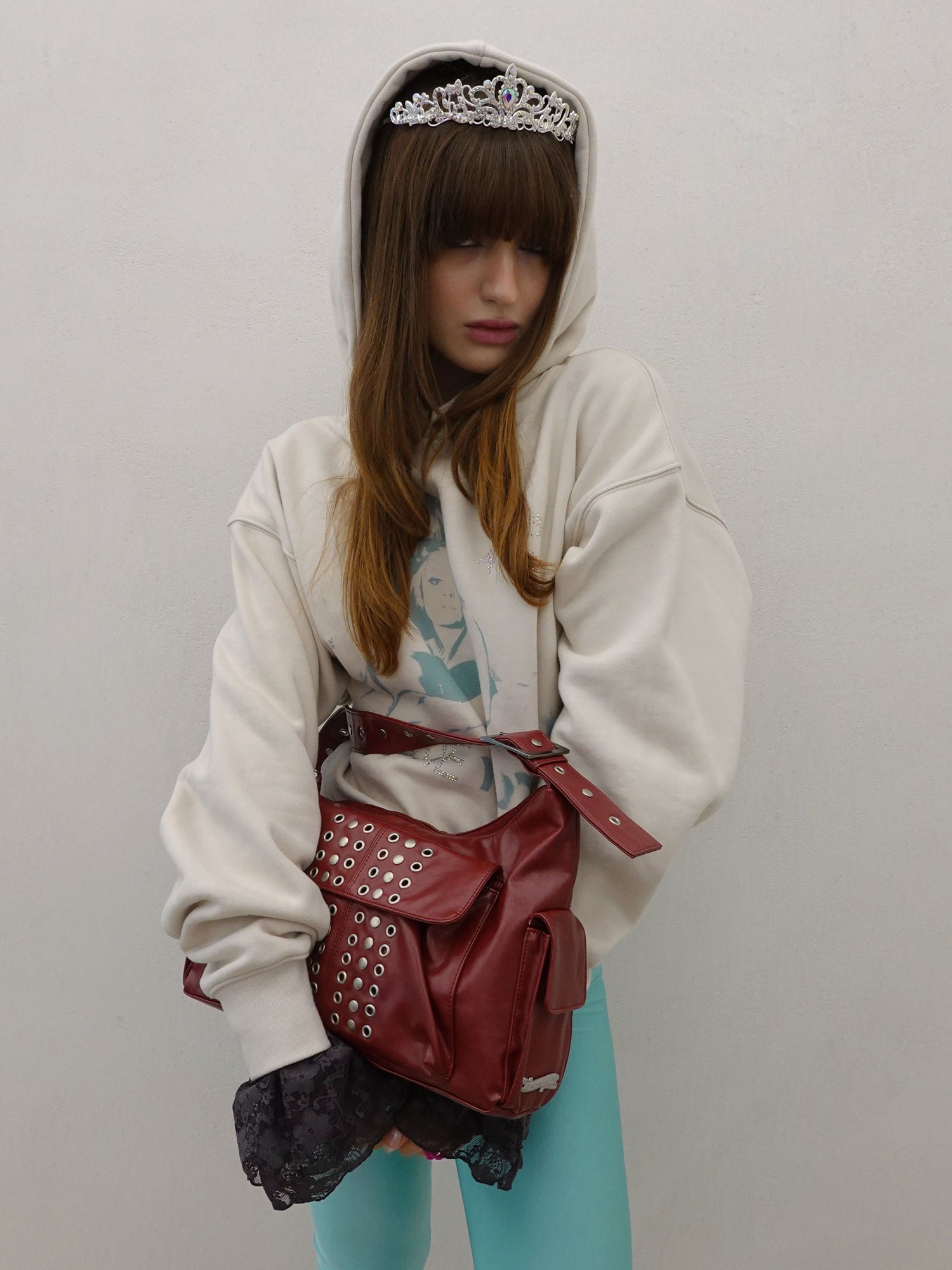 Stud Eyelet Shoulder Bag Red
