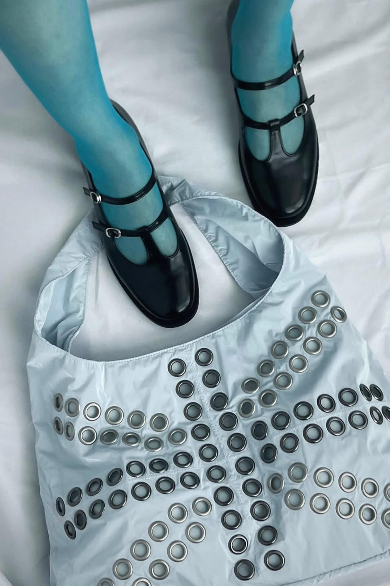 Stud Metallic Hobo Bag Baby Blue