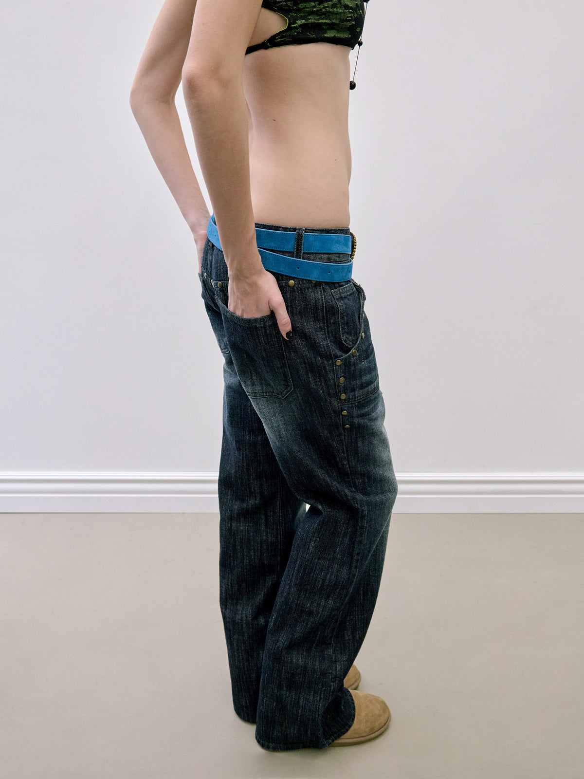 Stud Straight Jeans Faded Black