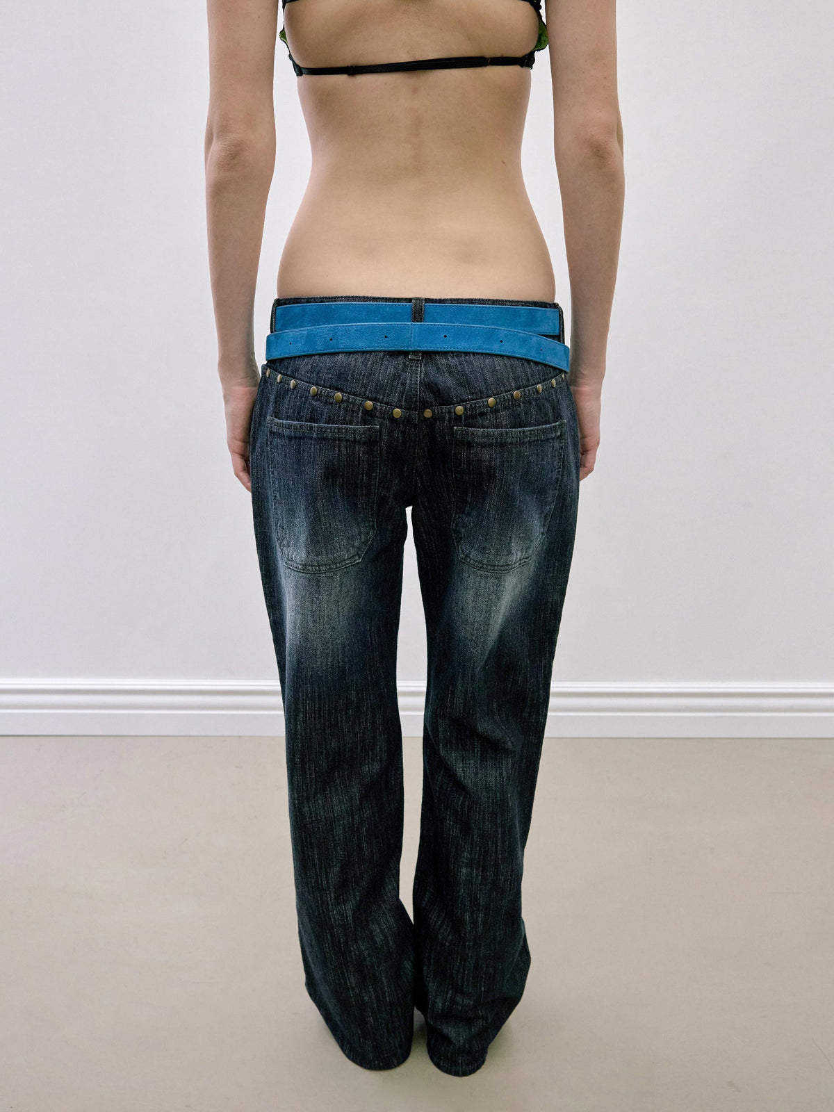 Stud Straight Jeans Faded Black