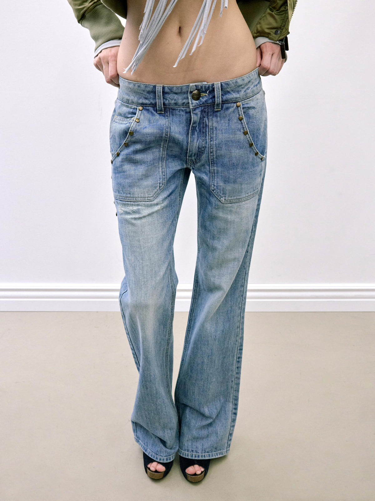 Stud Straight Jeans Light Blue