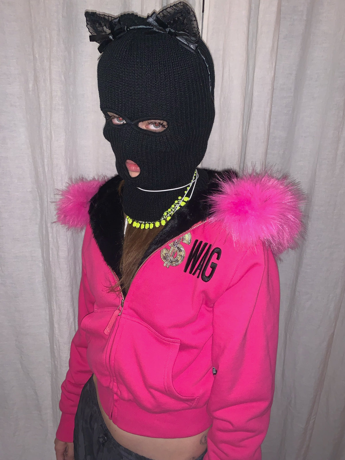 Swag Hooded Zip-Up Jacket Neon Pink