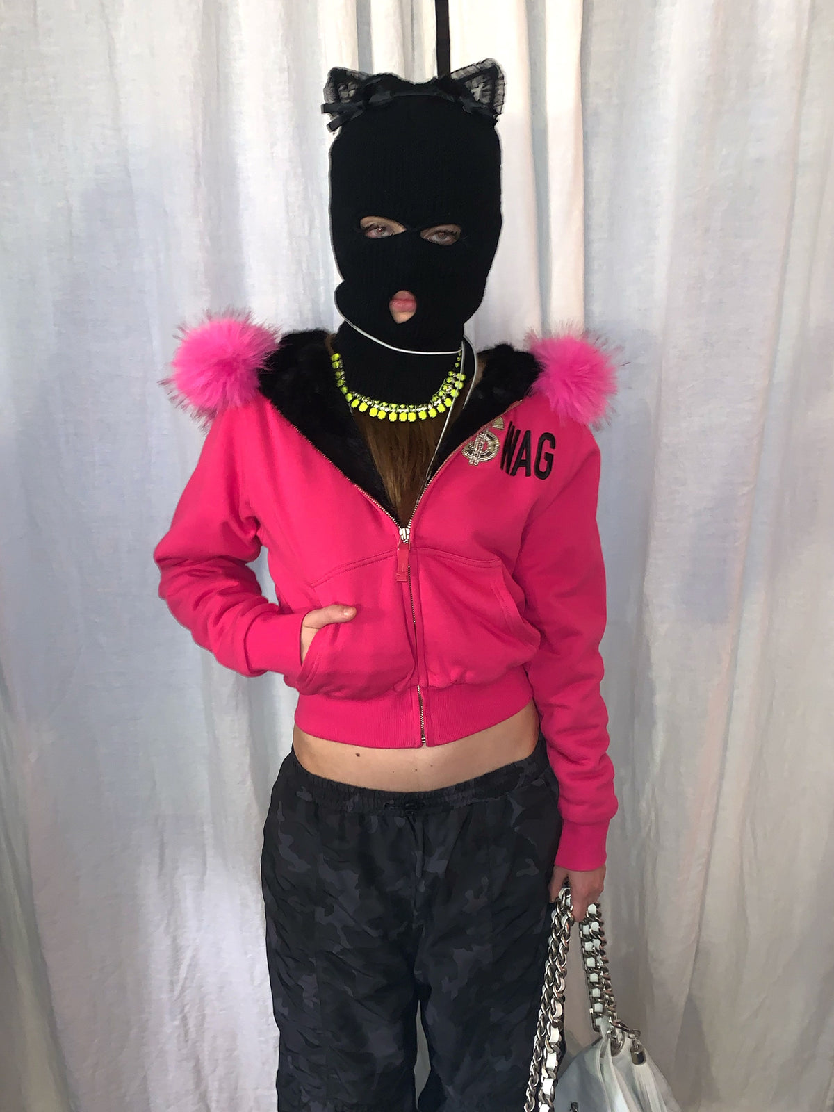 Swag Hooded Zip-Up Jacket Neon Pink