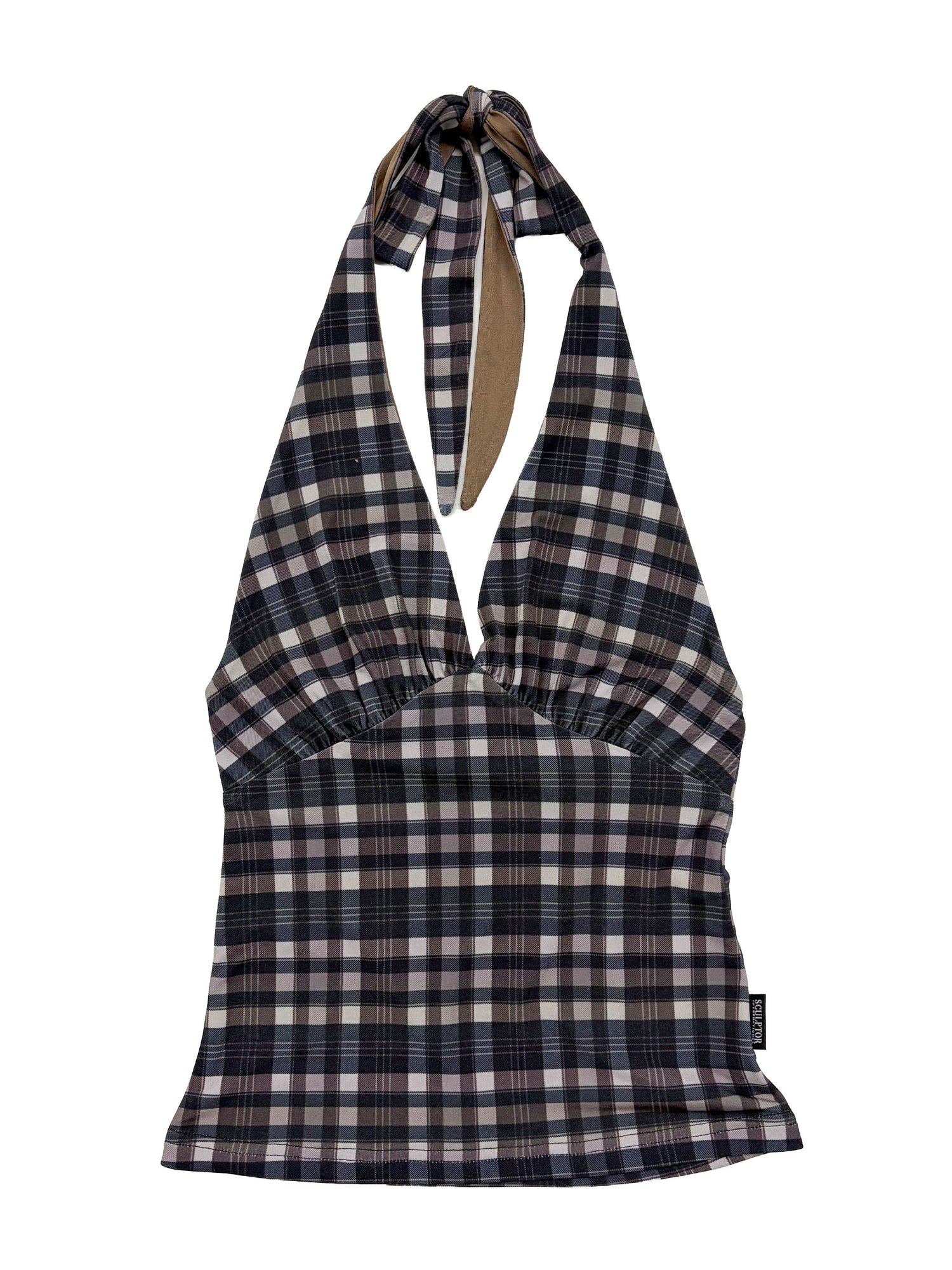 Tartan Check Halter Top Gray