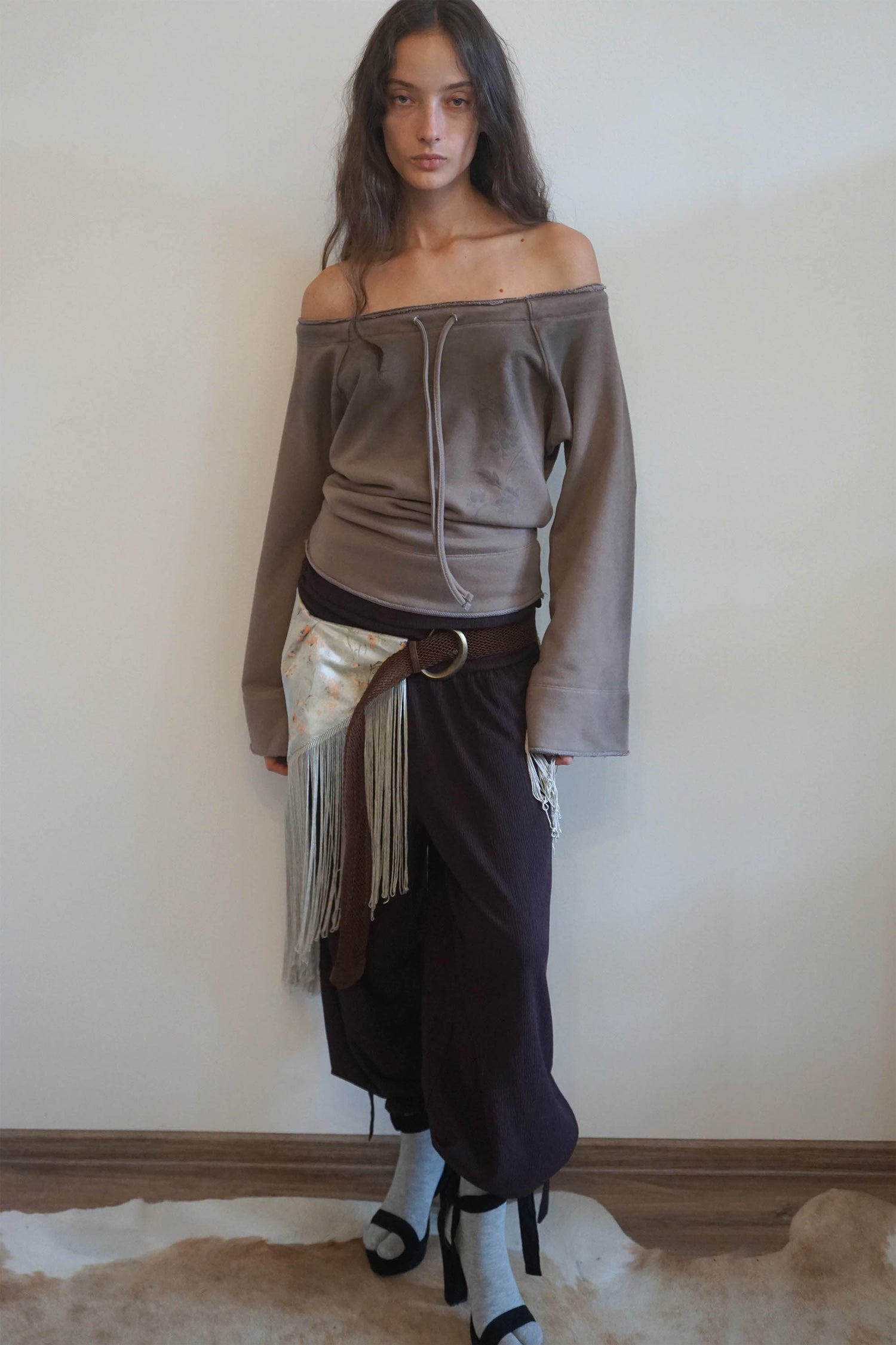 Wide Bell Sleeve Sweatshirt Taupe Brown