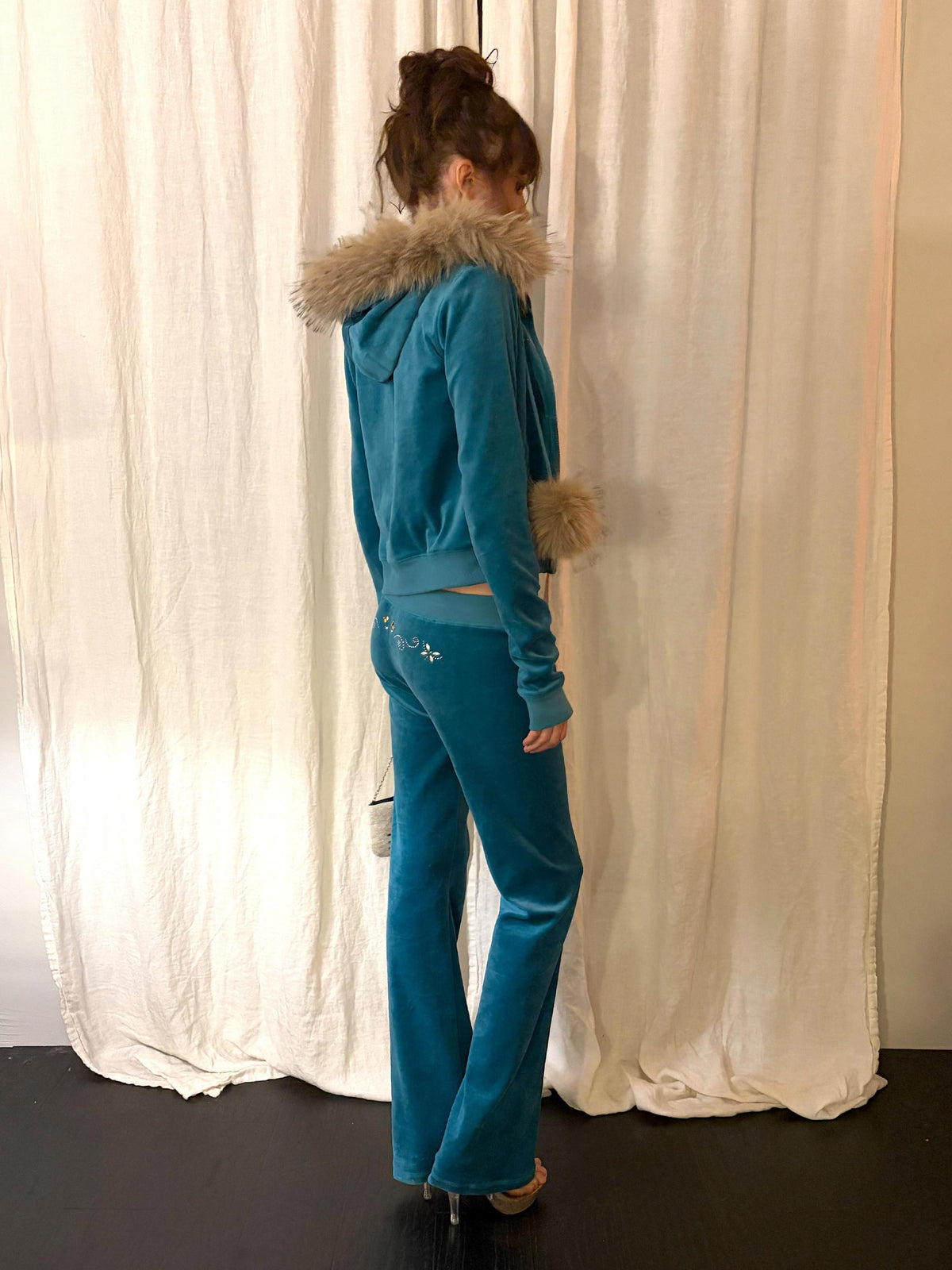Velour Track Pants Teal