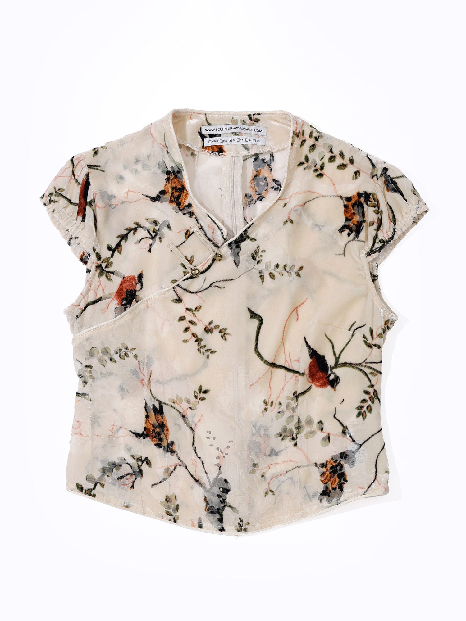 Velvet Qipao Blouse Beige
