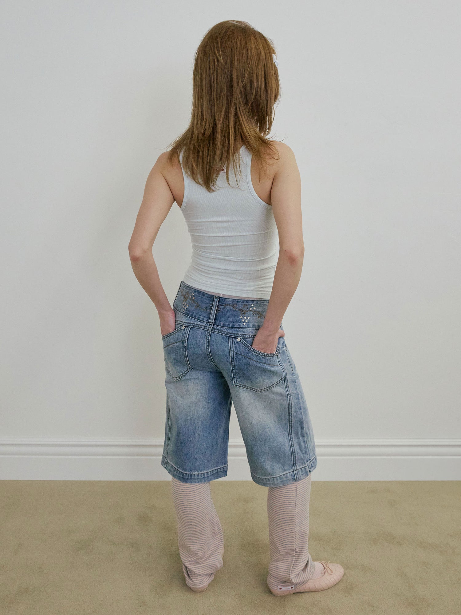 Vine Half Denim Pants Ice Blue
