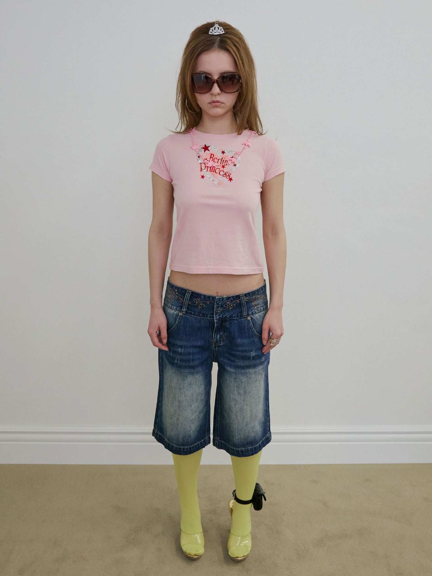 Vine Half Denim Pants Mid Blue