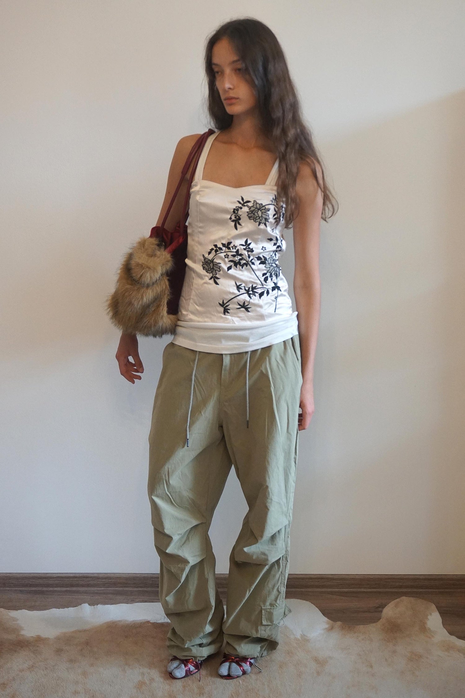 String Parachute Pants Washed Beige