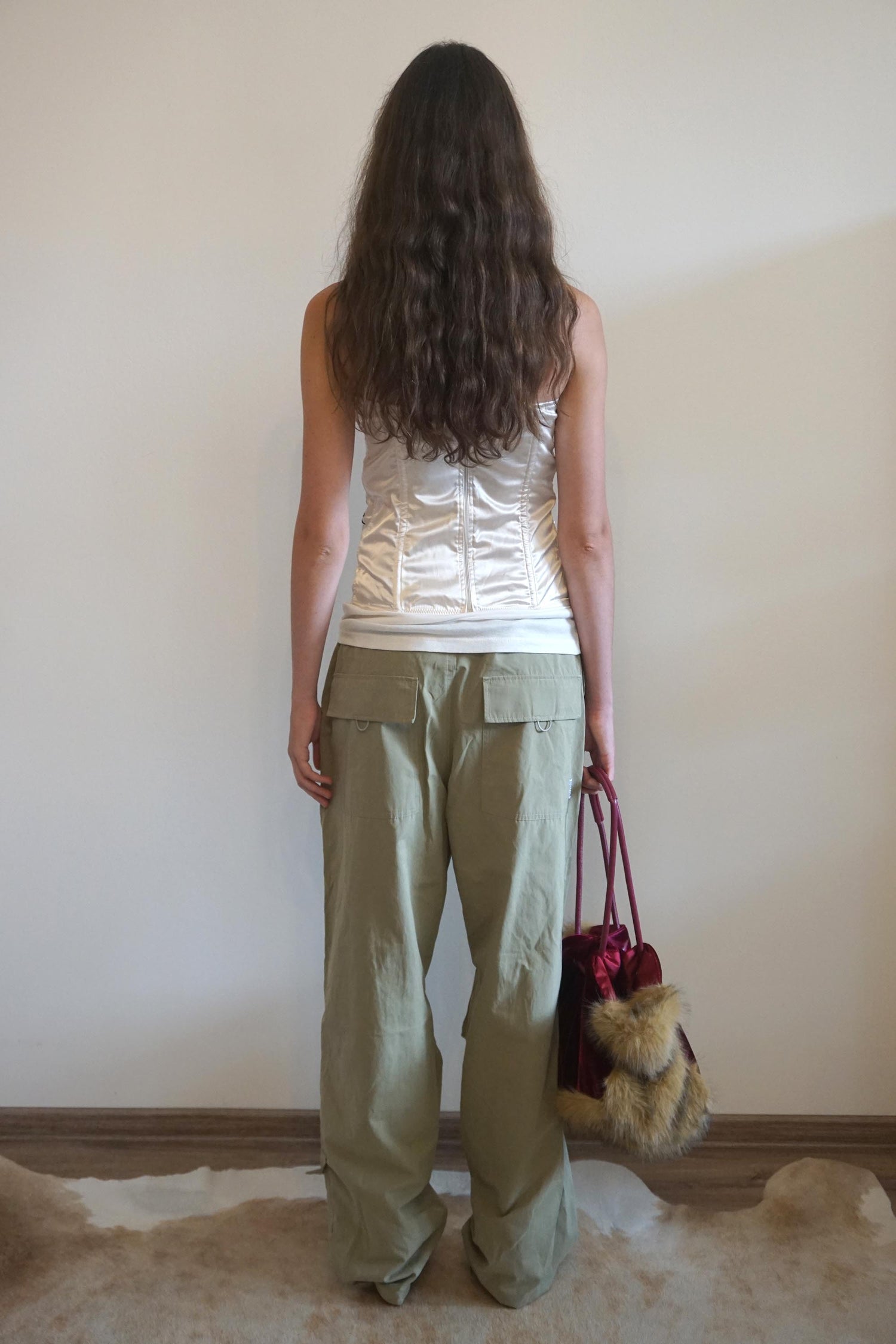 String Parachute Pants Washed Beige
