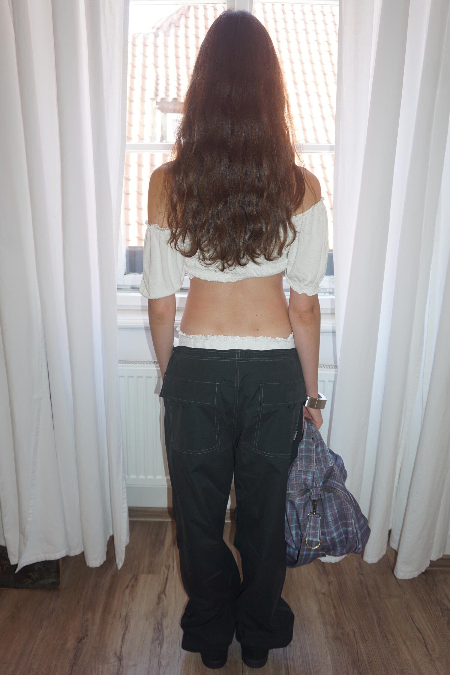 String Parachute Pants Washed Black