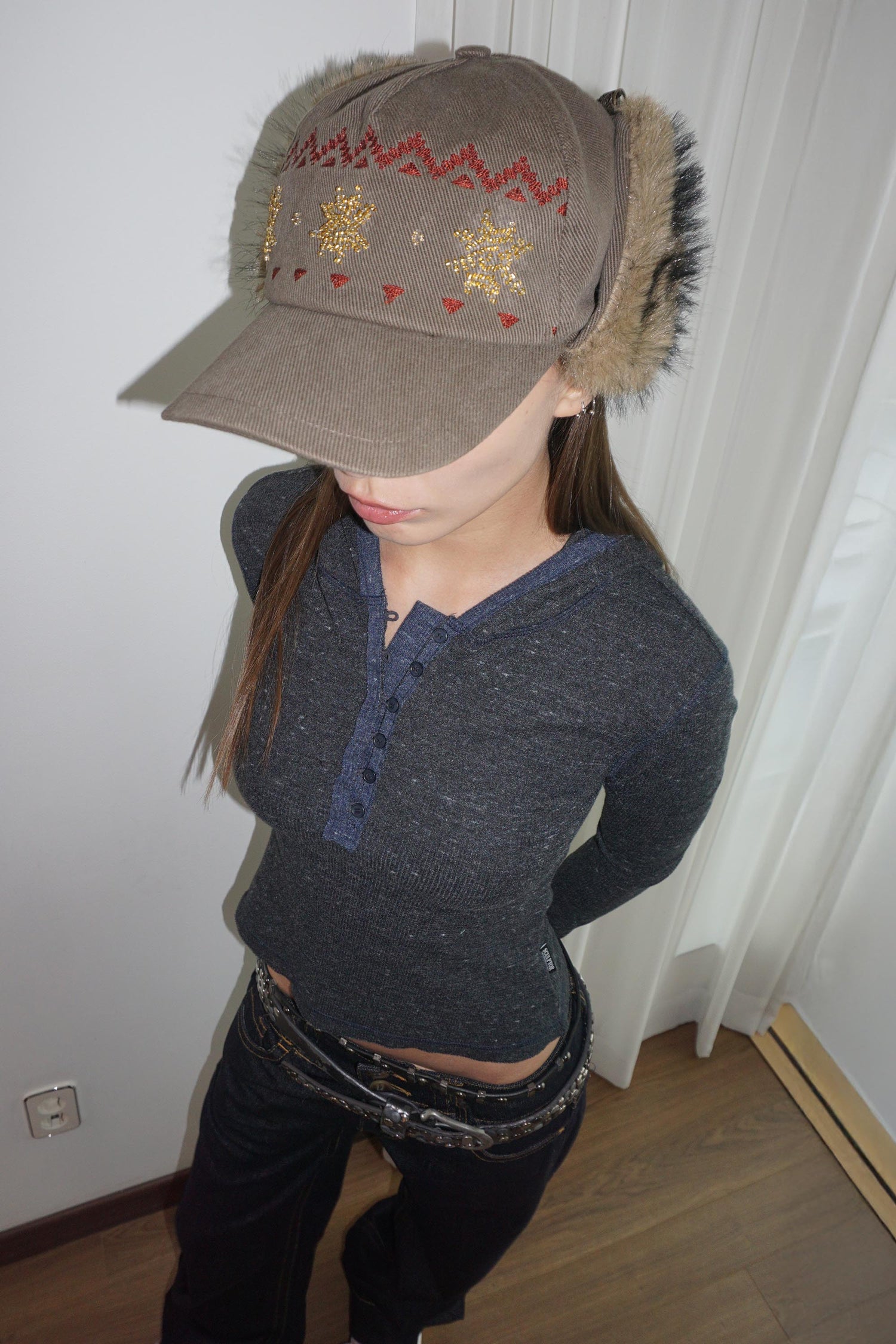 Nordic Twill Earflap Cap Washed Brown