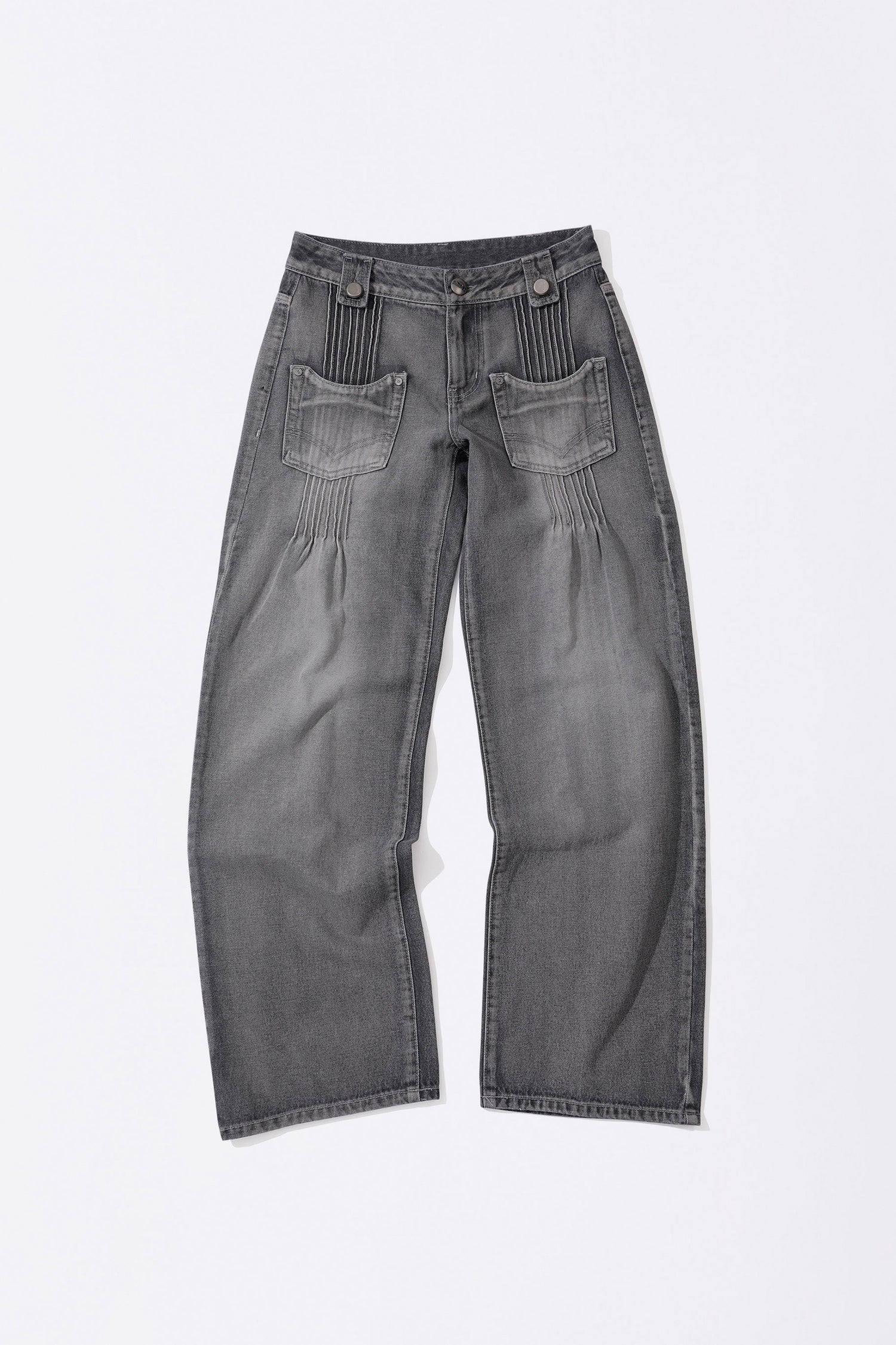 Pintuck Pocket Denim Pants Washed Gray