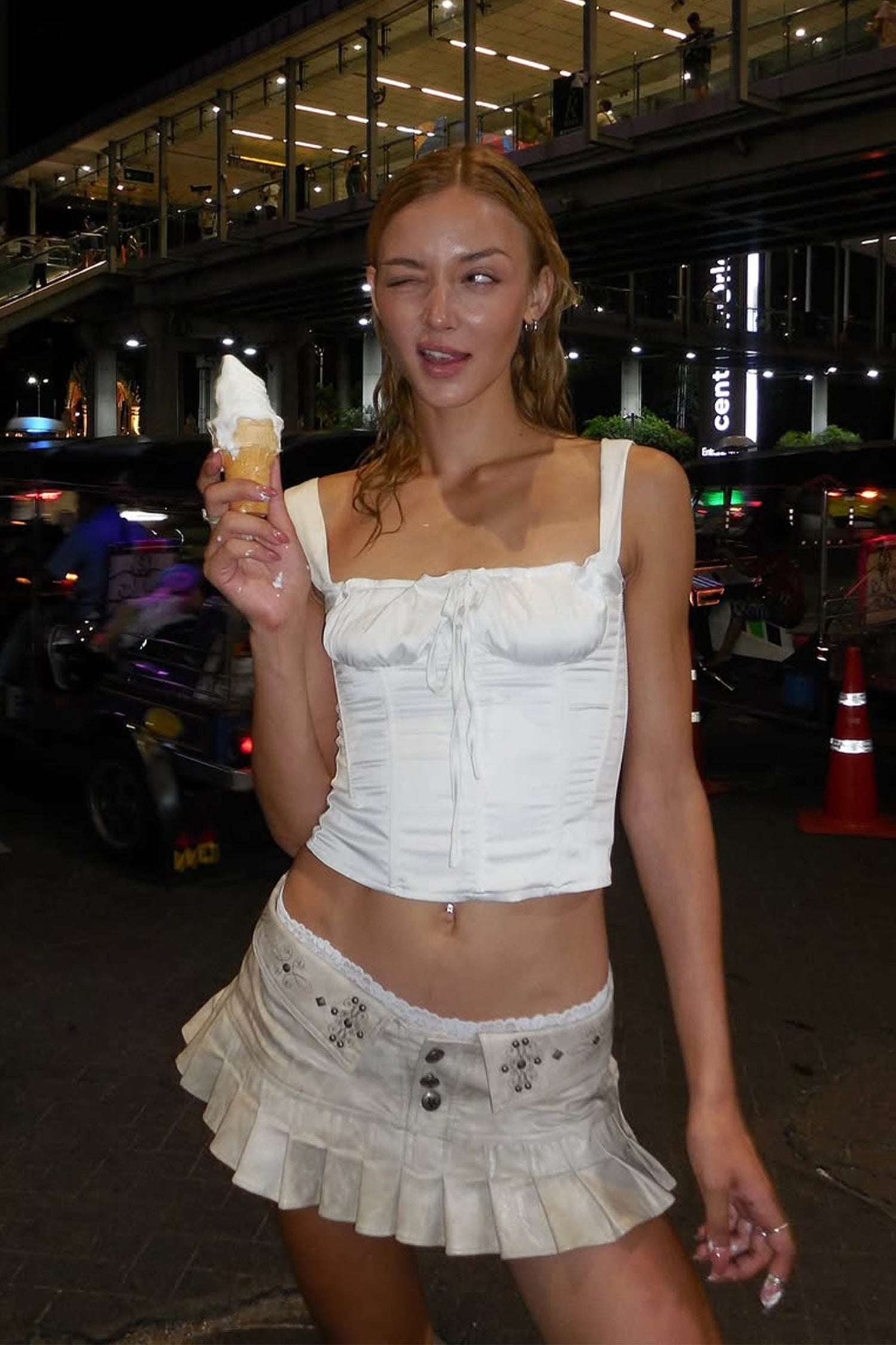 Western Faux Leather Micro Skirt Ivory