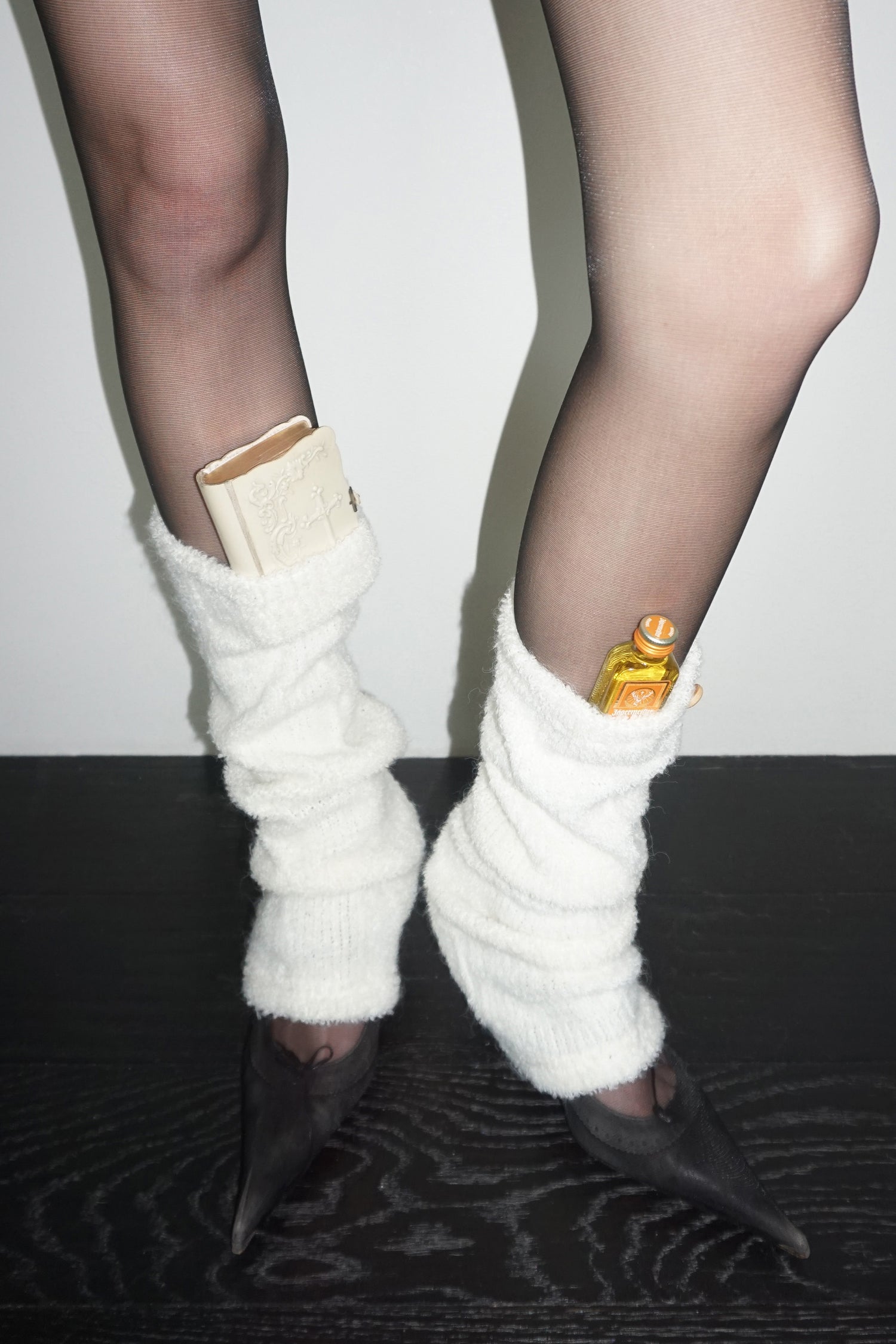 Button Back Leg Warmers White