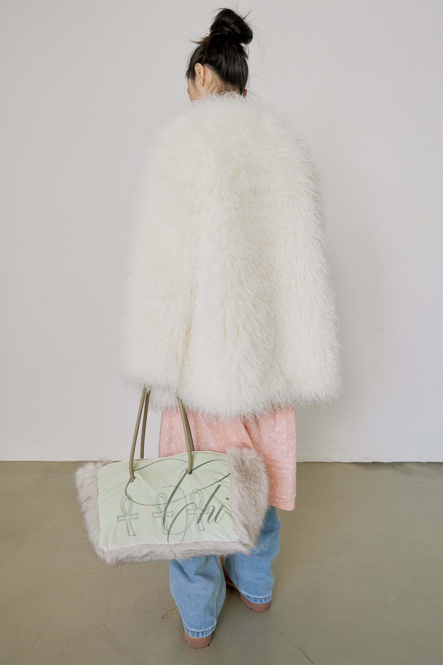 Faux Fur Middle Jacket White