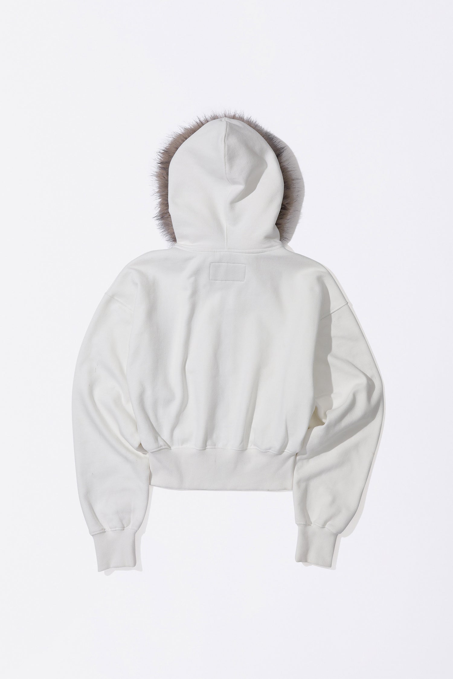 Faux Fur Trimming Hooded Zip-Up White