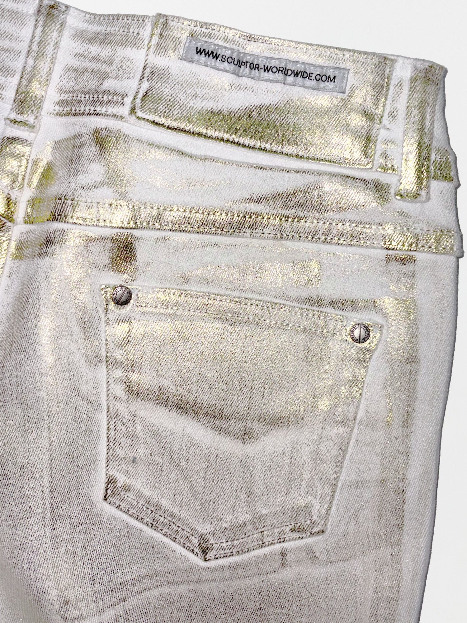 Metallic Bootcut Denim White/Gold