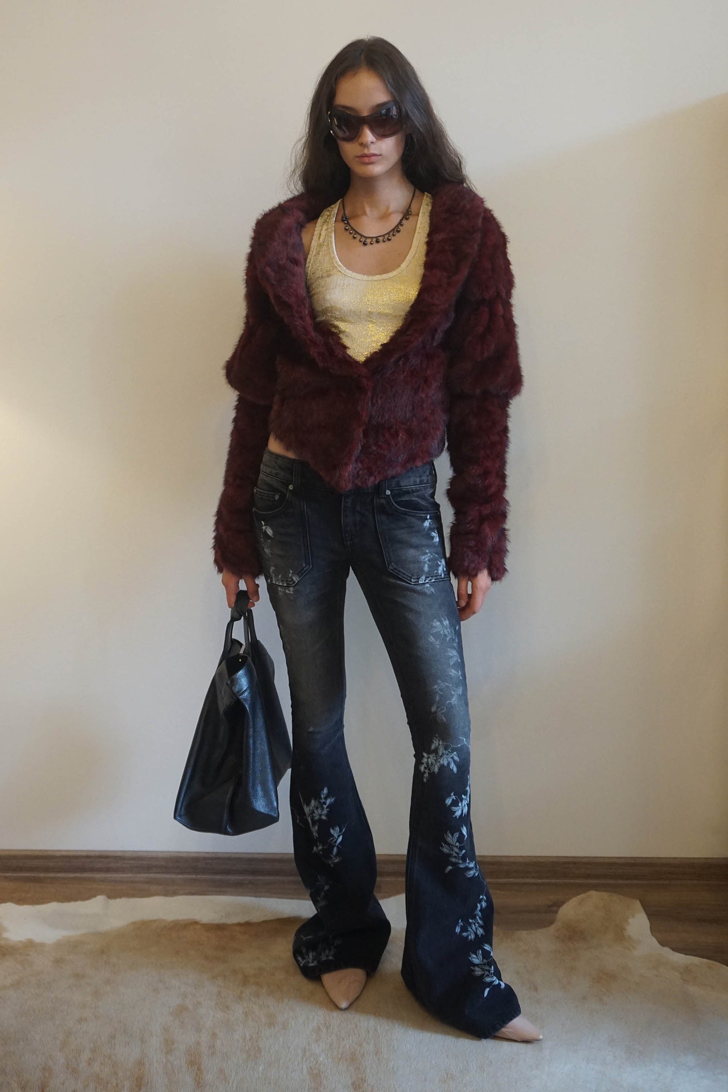 Faux Fur Corset Jacket Wine