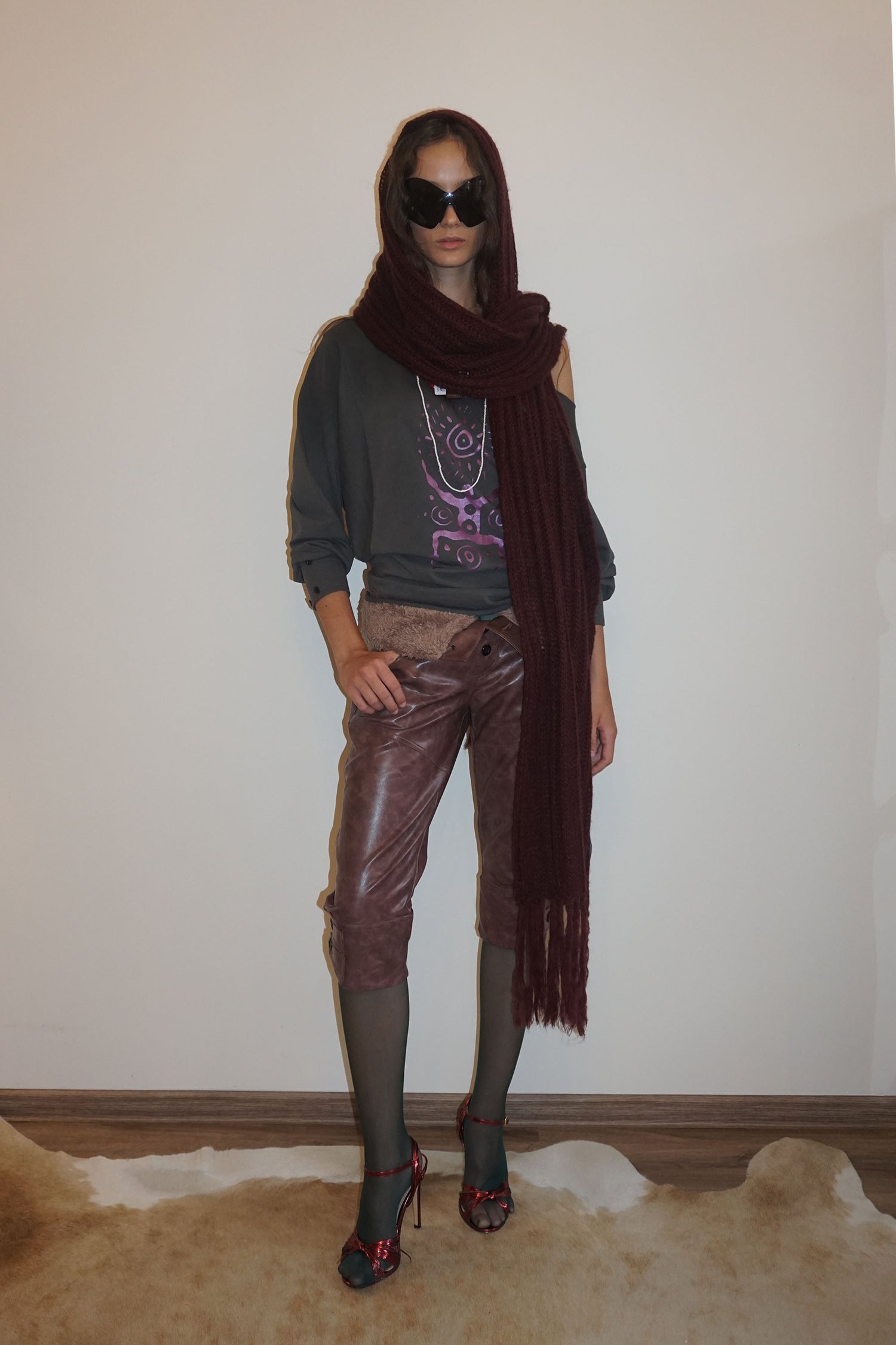 Fluffy Fringe Scarf Wine