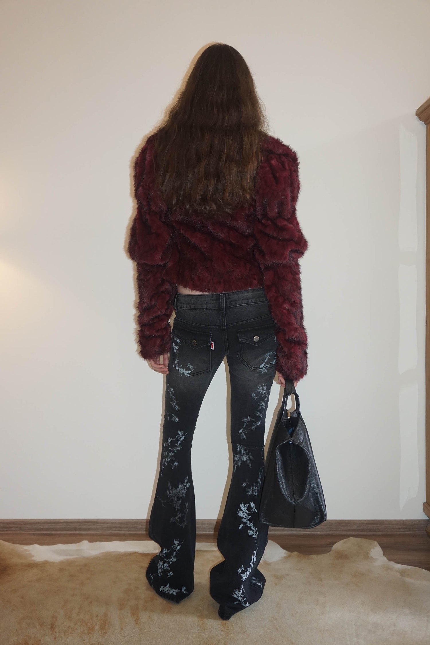 Faux Fur Corset Jacket Wine