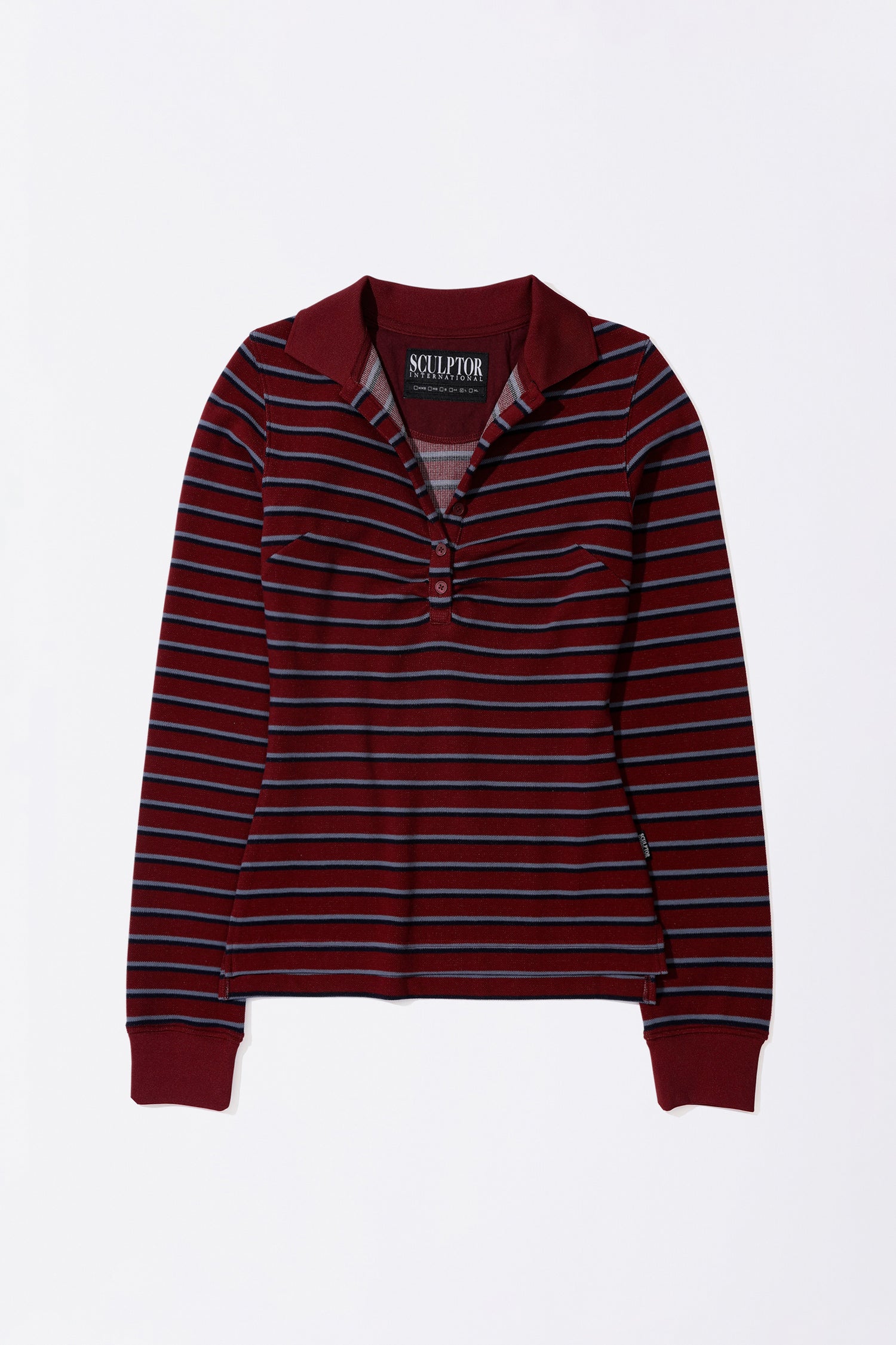 Shirring Tennis Shirt Wine Stripe