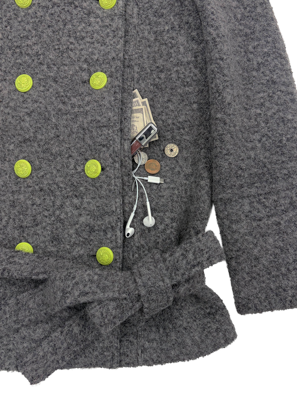 Wool Trench Half Coat Melange Gray