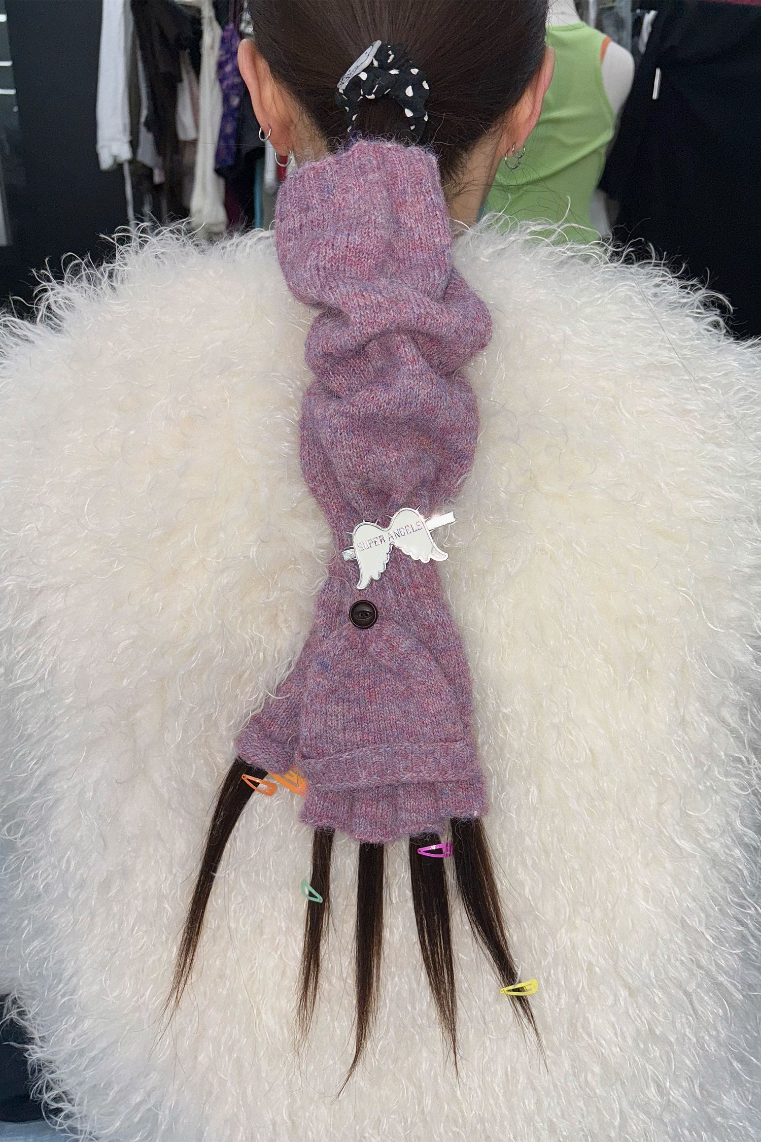 Wool Flap Gloves Purple