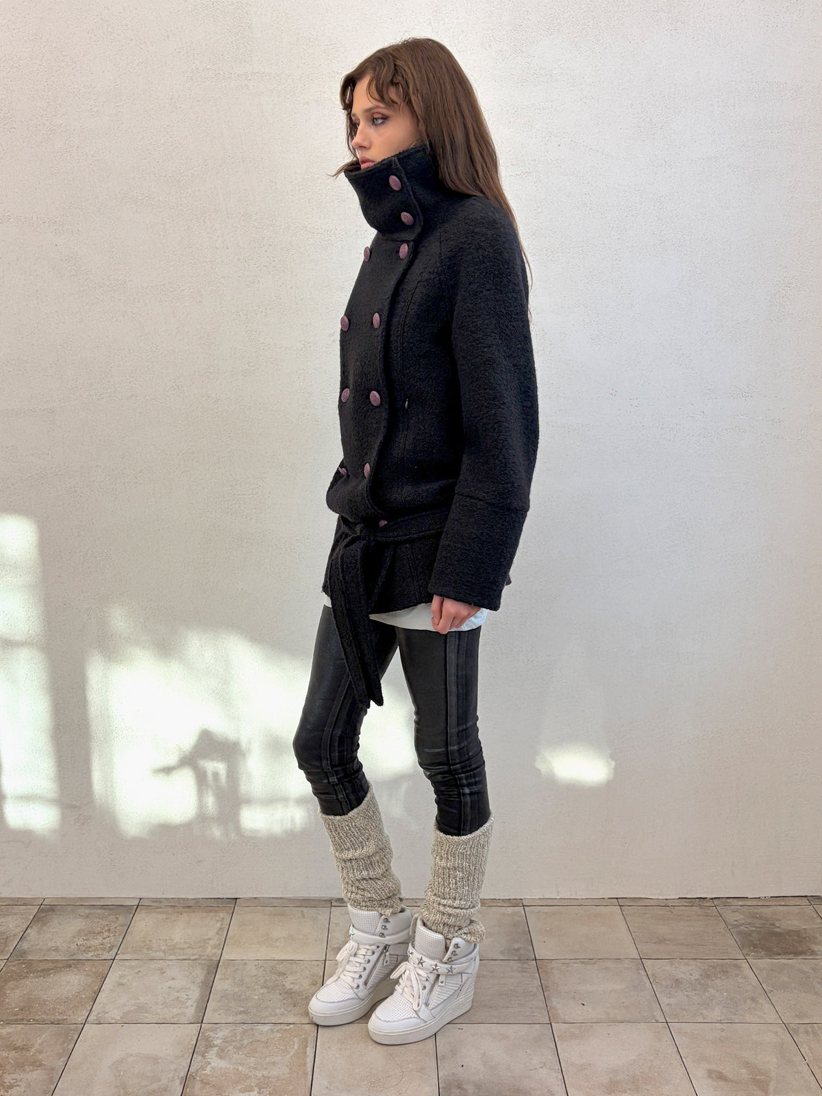 Wool Trench Half Coat Black