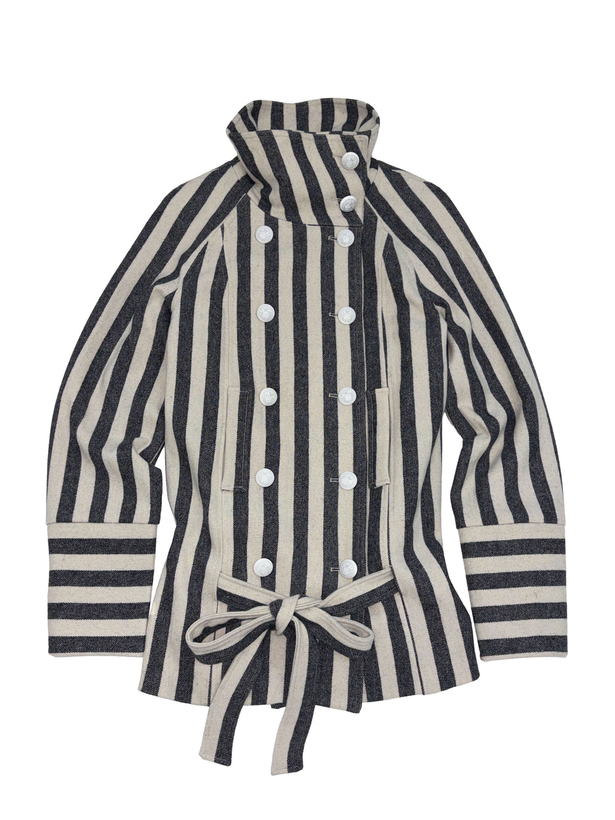 Wool Trench Half Coat Gray Stripe