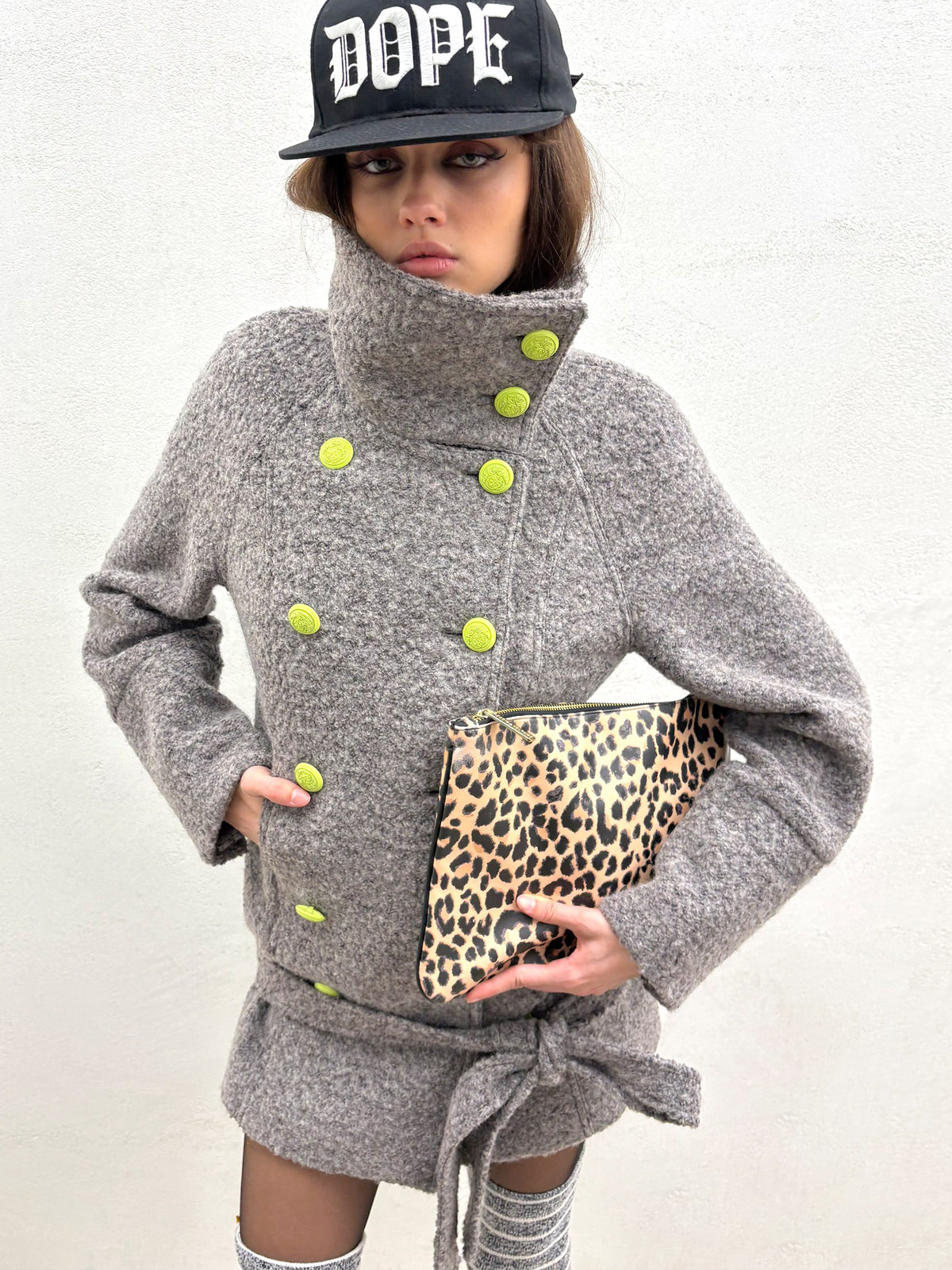 Wool Trench Half Coat Melange Gray